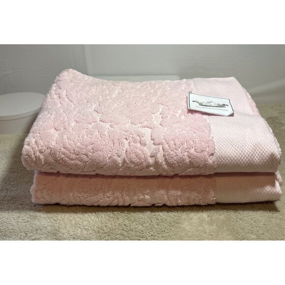 The Royal Company by Karsten 2 Luxury Pink Jacquard Bath Towels 50 x 30" Thick - Picture 10 of 11